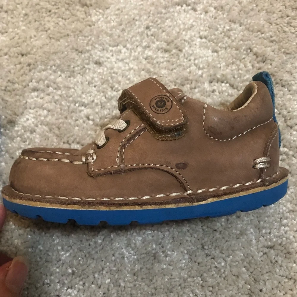 Stride Rite Hamilton Brown Leather Loafers Velcro Closure Toddler Boys Sz 5